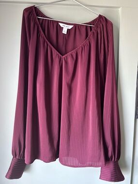 Nine West Women's Burgundy V-Neck Long Sleeve Blouse